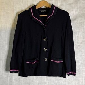 St. John Black Blazer with Pink Trim